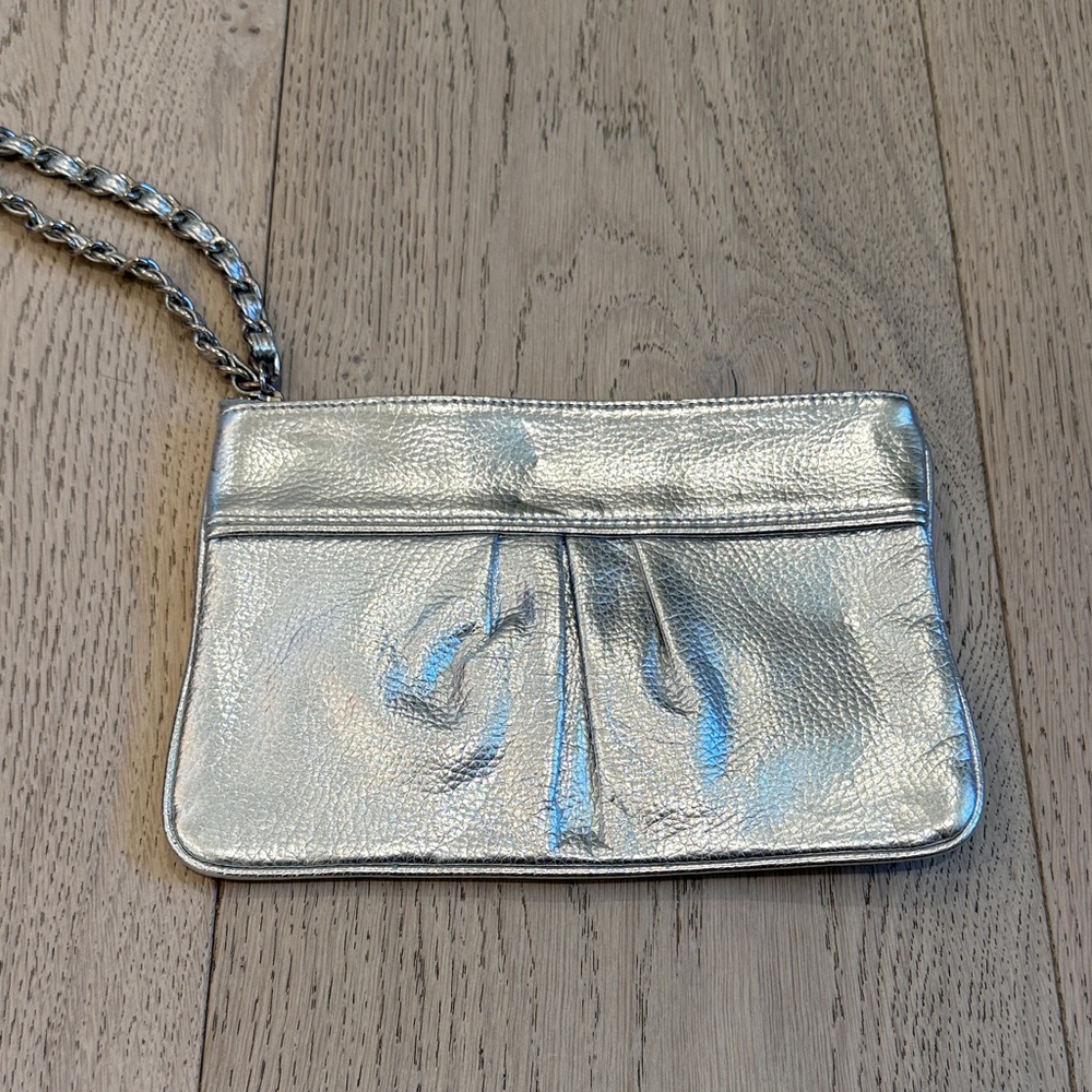 Express Silver Envelope Clutch with Metal Chain Wristlet